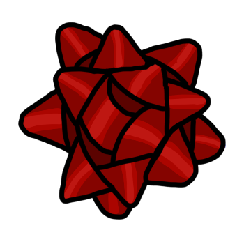 a red star gift bow. the bow has simplified shine lines